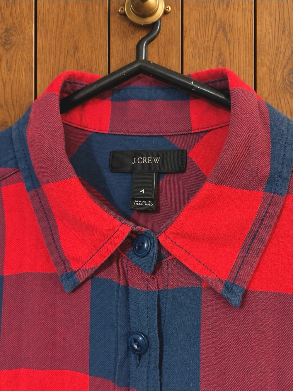 Women’s J.Crew Boy Shirt Red Navy Buffalo Plaid Button Down Size 4